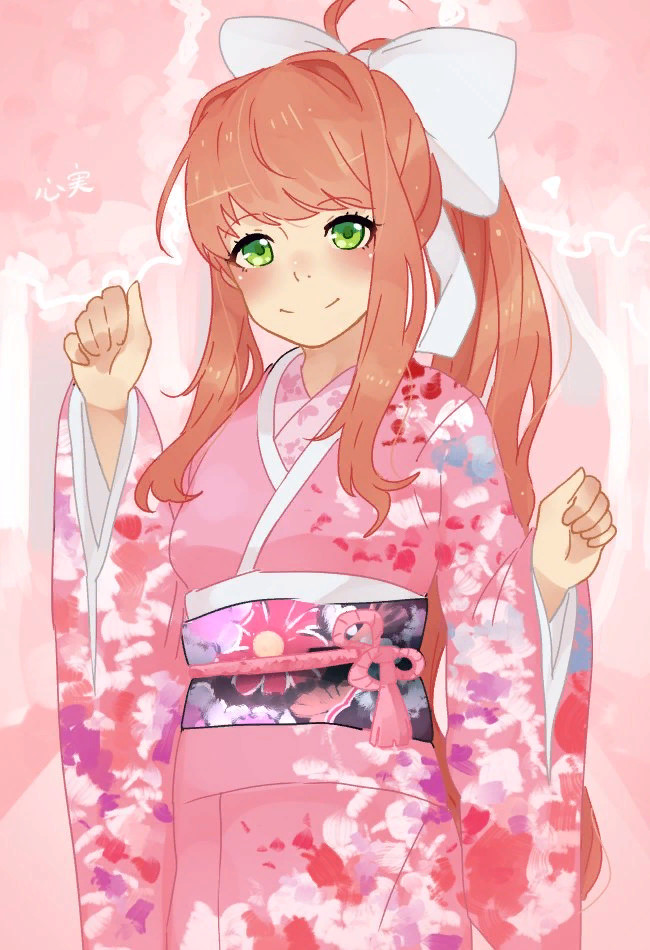 Kimono Monika Doki Doki Literature Club, Monika, Anime Art, Визуальная новелла