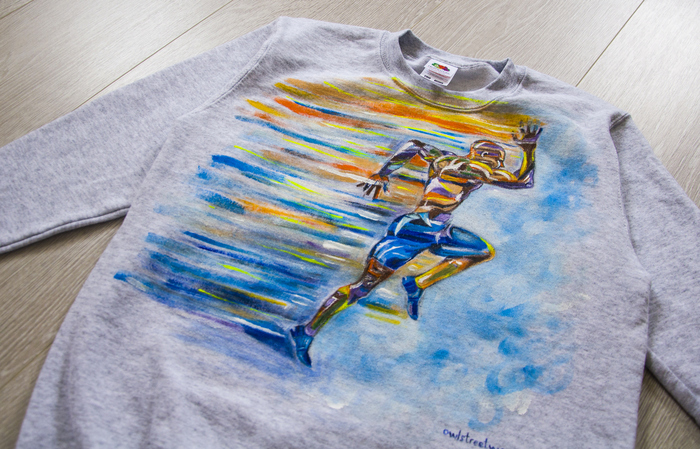 Sweatshirt with hand-painted - My, Sweater, Sweatshirt, Painting on fabric, Run, Sport, Cloth, Longpost