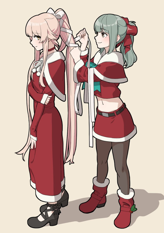 Yura and Yuubari - Kantai collection, Yura, Yuubari, Anime, Anime art, Santa costume