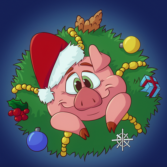 Happy coming 2019! - My, Drawing, New Year, Pig, Digital drawing, Art, Characters (edit), Piglets, Computer graphics