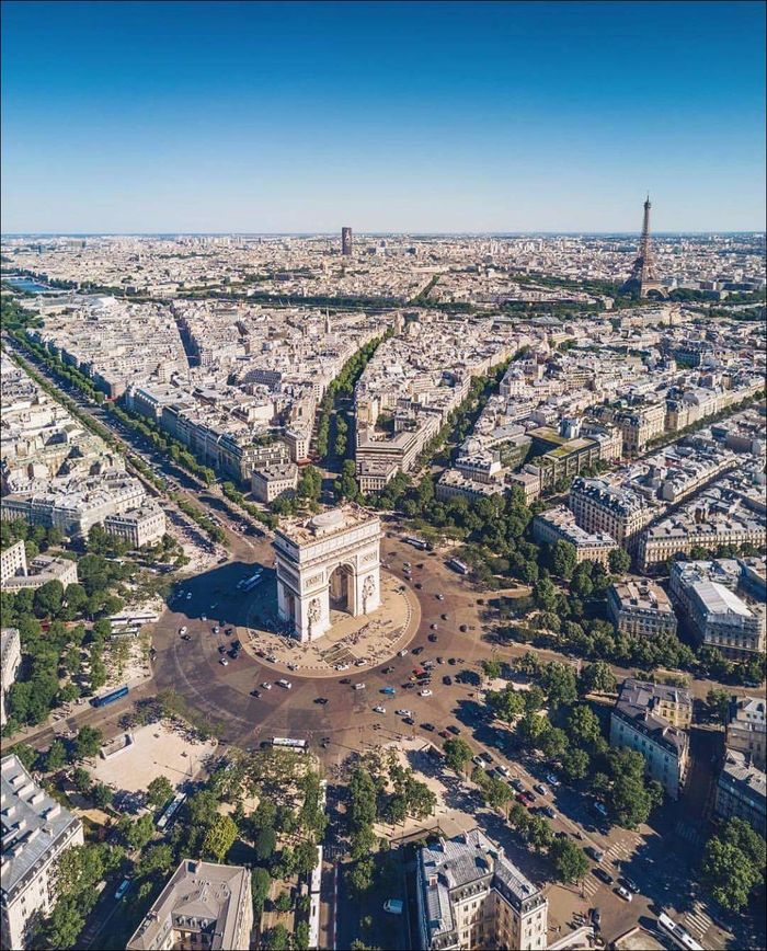 Arc de Triomphe in Paris from a bird's eye view - Paris, Triumphal Arch, Eiffel Tower