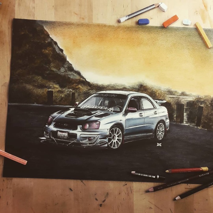 Featured Works: 2004 Subaru Impreza WRX, '68 Dodge Charger, Ford Mustang SN95 - My, Subaru, Dodge, Dodge charger, Ford mustang, Art, Drawing, Pencil drawing, Auto, Longpost