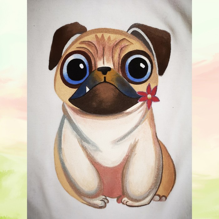 Do you want a pug? Draw!)) - My, Pug, Dog, Creation, Art, New Year, Longpost, Painting, Painting on fabric, T-shirt