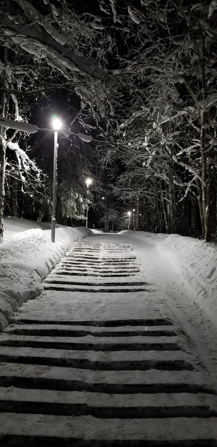 Night. The outside. Flashlight. Karelia. - Night, My, Карелия, The street, Lamp