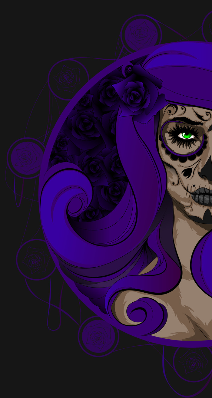 Santa Muerte art - My, Art, Portrait, Beautiful girl, , Adobe illustrator, Drawing, Longpost, Purple, Santa muerte