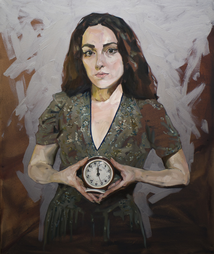Time? - My, Creation, Portrait, Beautiful girl, Time, Clock, Girls, Oil painting, Painting