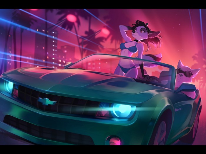 Miami sunsets - Furry, Art, Car, 