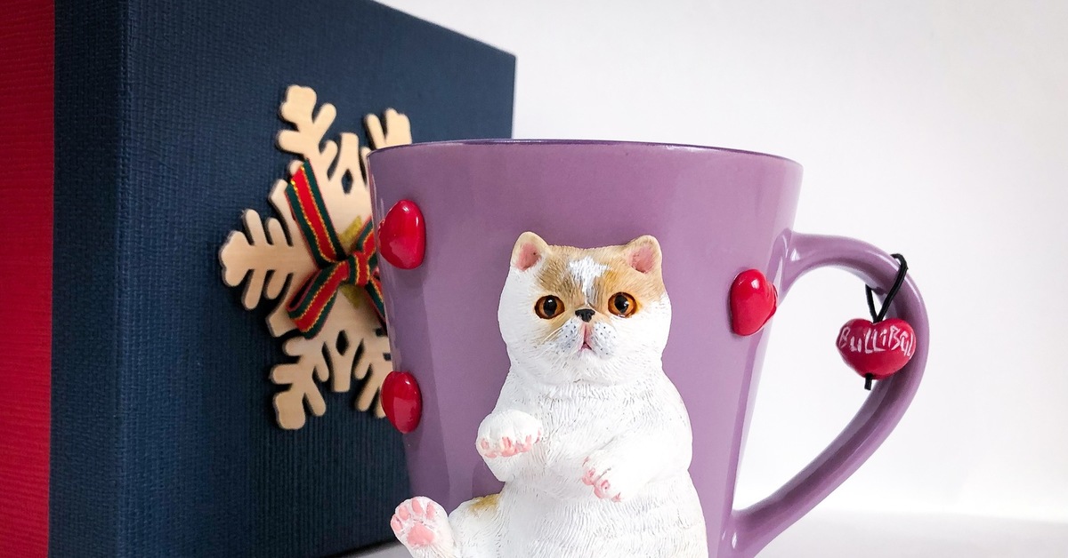 Кот из полимерной глины на кружке