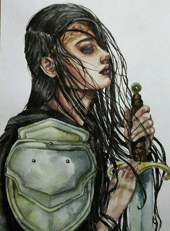 Warrior - My, Art, Watercolor, Drawing, Artstation