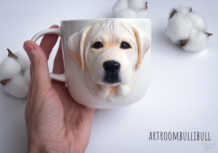 Labrador puppy - My, Labrador, Copyright, Mug with decor, Polymer clay, Portrait by photo, Longpost, Dog