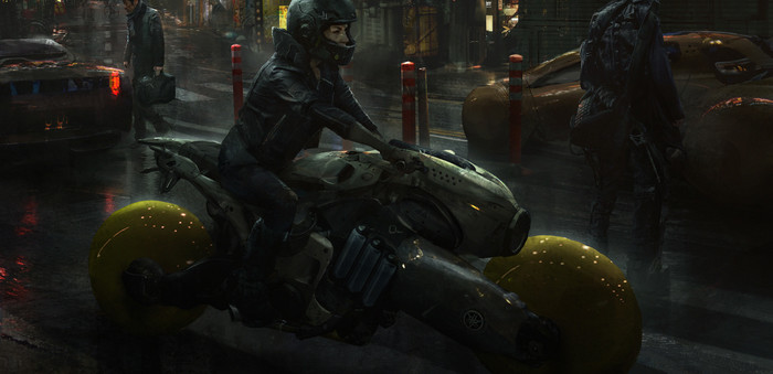 yellow wheels - Art, Drawing, Girls, Moto, Cyberpunk, Eddie Mendoza