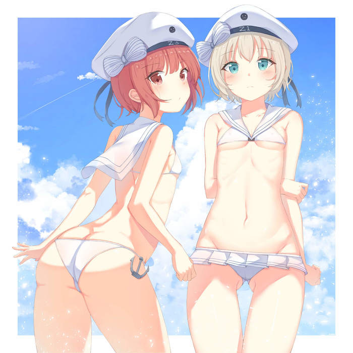 Z-3 Max Schultz & Z-1 Leberecht Maass - NSFW, Kantai collection, Z1 leberecht maass, Z3 max schultz, Etty, Swimsuit, Summer, Anime art, Anime