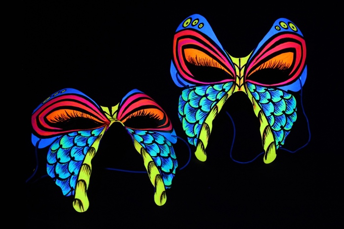 Painted masks, glow in UV. - My, Mask, Painting, Ultraviolet, Butterfly, Acrylic