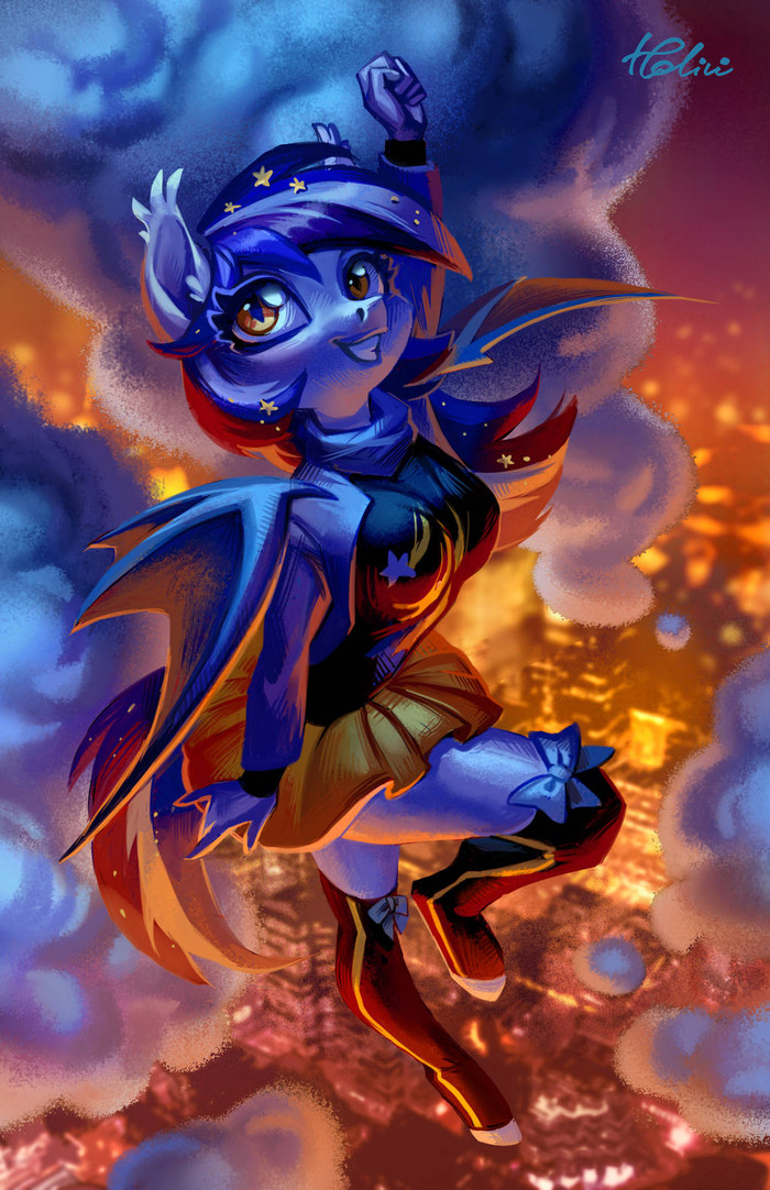 skyward - Art, Anthro, My little pony, Holivi, PonyArt, Original character, Batpony