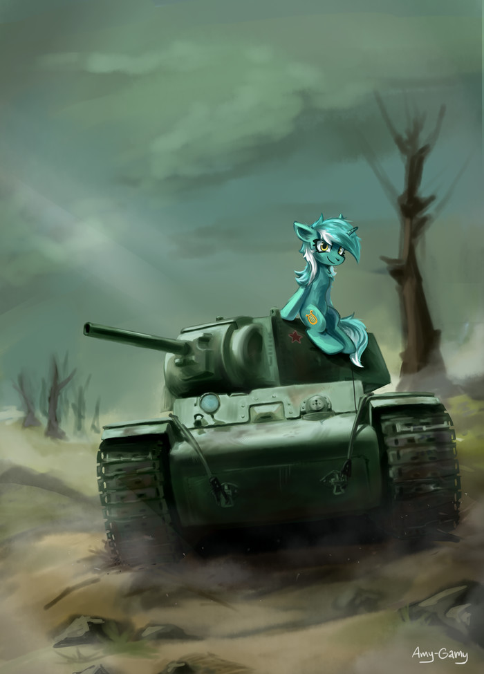 Ponyah on a tank - My little pony, Art, Tanks, Lyra heartstrings, KV-1