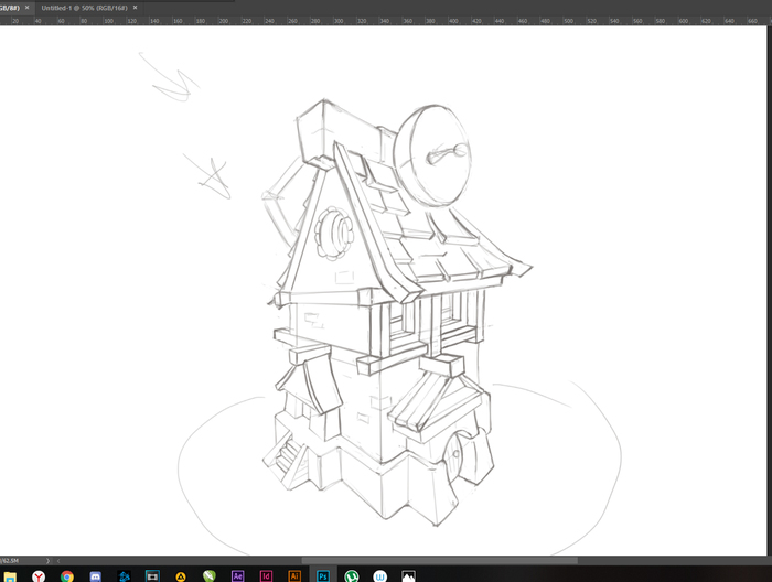 House. 4th drawing in CG - My, Drawing, Longpost, Drawing on a tablet, Stages, Digital drawing, Photoshop, House, Concept Art