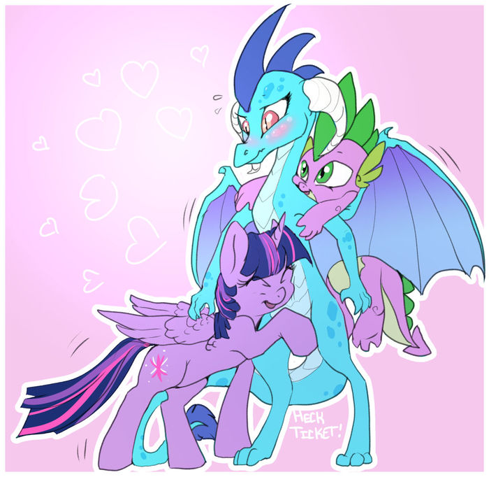 Hugs - My little pony, Twilight sparkle, Princess ember, Spike, 