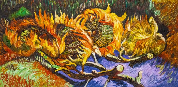Copy of Van Gogh's painting Four cut sunflowers - Art, van Gogh, Sunflower, Painting, Butter, Canvas, Art history, Painting