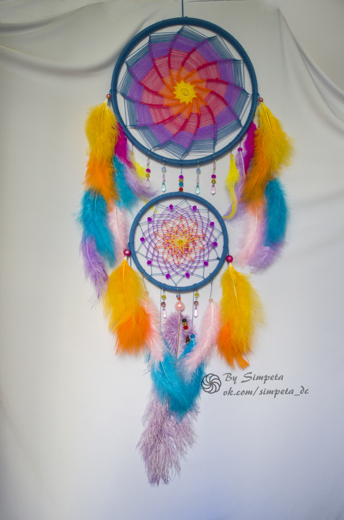Dreamcatcher Tropical Sunset - My, Bysimpeta, Handmade, Needlework, Needlework without process, With your own hands, , Dreamcatcher, Longpost