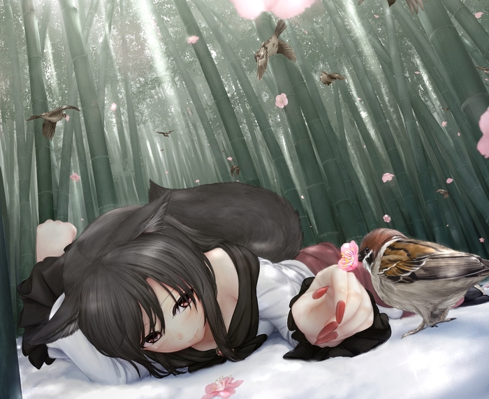 In the forest - Anime art, Anime, Touhou, Imaizumi kagerou, Animal ears