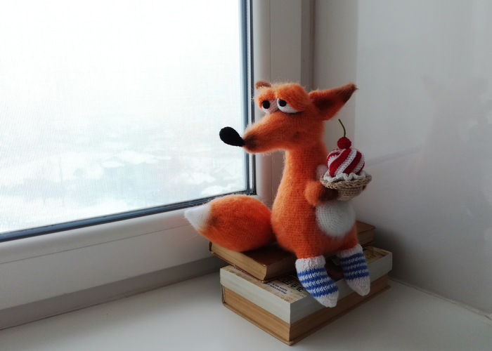 Pensive fox - My, Knitting, Needlework, Amigurumi, Needlework without process, Knitted toys, Fox