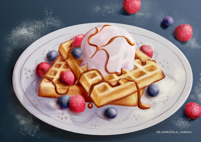 Viennese waffles - My, Waffles, Viennese waffles, Still life, Food, Sweets, Dessert, Drawing, Digital drawing