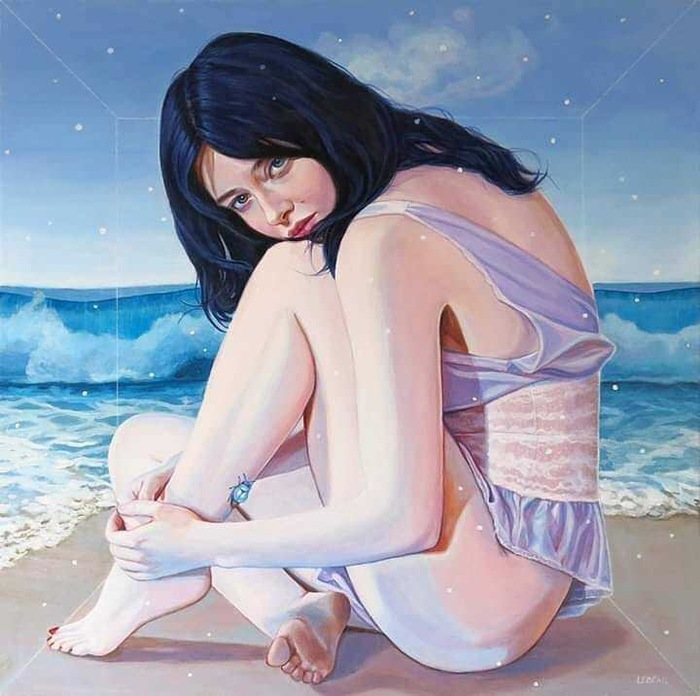 On the shore - Art, Painting, Art, Sea, Ocean, Shore, , Beautiful girl
