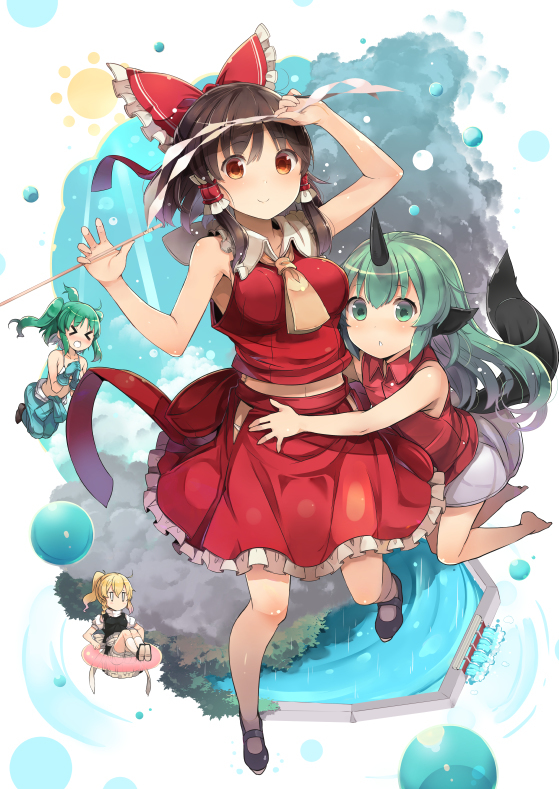   shin(new) Anime Art, , Hakurei Reimu, Kawashiro Nitori, Kirisame Marisa, Komano Aunn, Touhou, Shin new