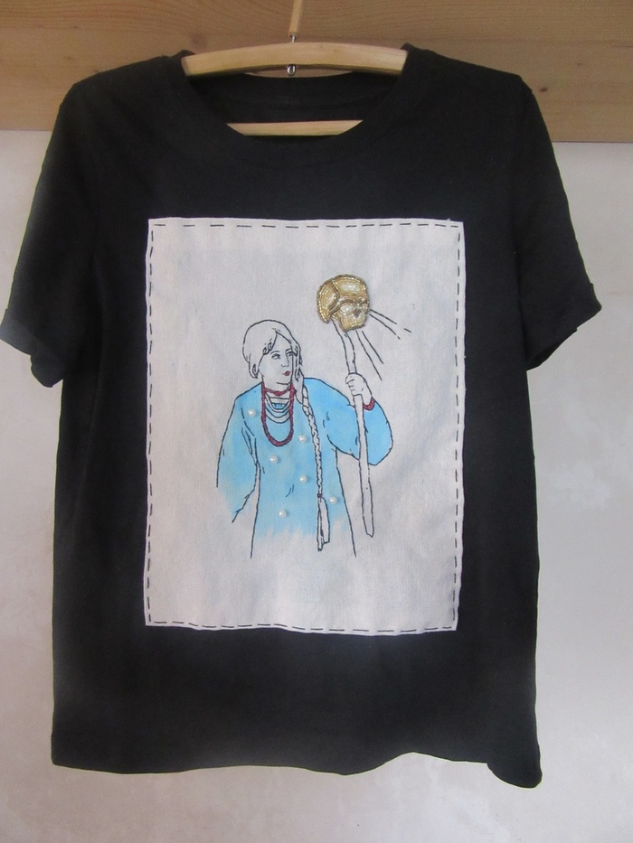 Hand embroidery on a T-shirt based on Bilibin's illustration - My, Embroidery, , Illustrations, Longpost