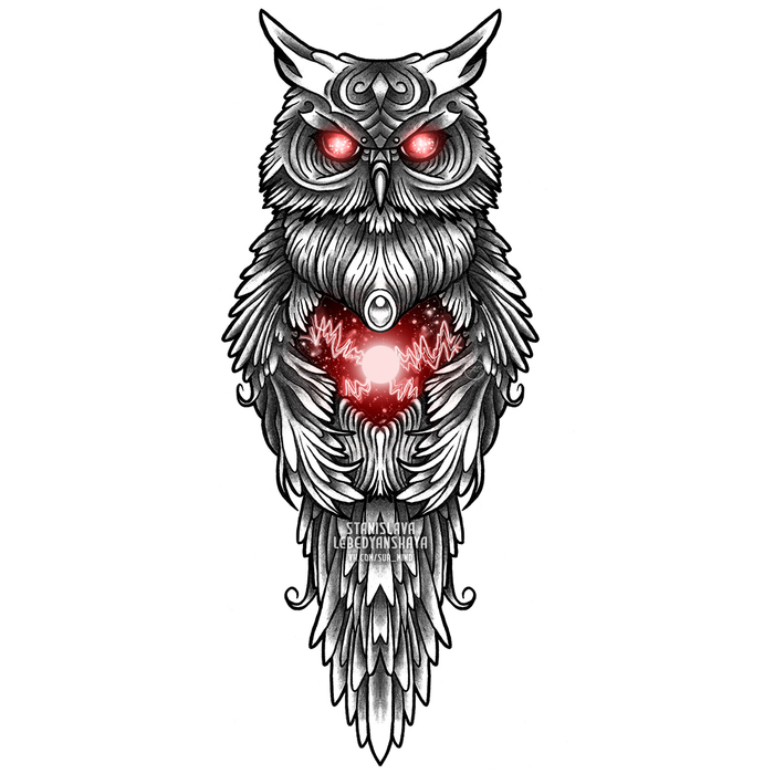 Series of owls Miracle - My, Owl, Art, Images, Sketch, Tattoo, Longpost, Creation, Artist, Space