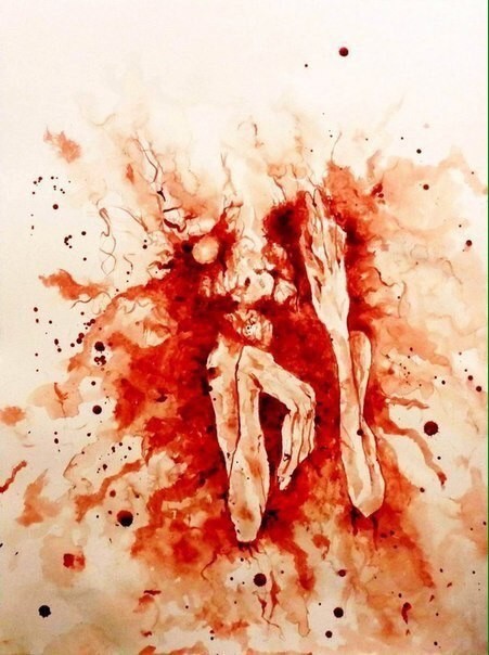 Art teacher draws with blood - Creation, Teacher, Blood, Longpost