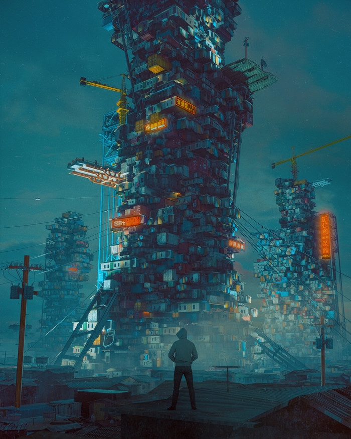 Трущобы - Арт, Рисунок, Трущобы, Фантастика, Beeple, Первому игроку приготовиться