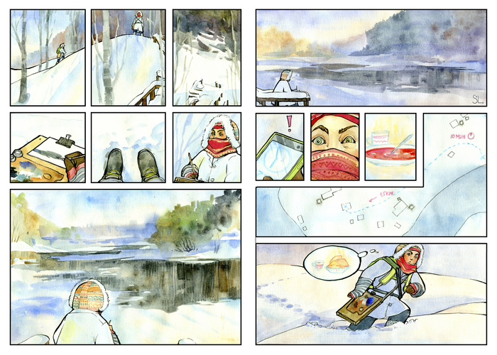watercolor tales - My, Visual novel, Winter, Watercolor, Plein air, 