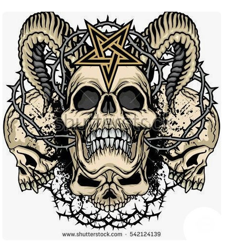 Skull with horns and occult sign - My, Scull, Horns, , Grunge, Vintage, Design, , Longpost, T-shirt