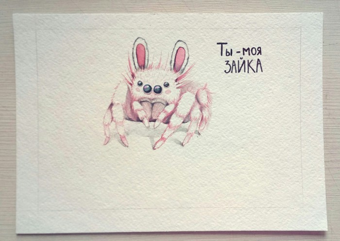 Bunny - My, Drawing, Watercolor, Spider, honey