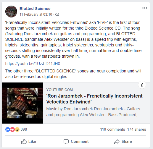 Ron Jarzombek -Frenetically Inconsistent Velocities Entwined (Blotted Science) Ron Jarzombek, Progressive Metal, Death Metal, Metal, Heavy Metal,  , Blotted Science, , Technical Metal