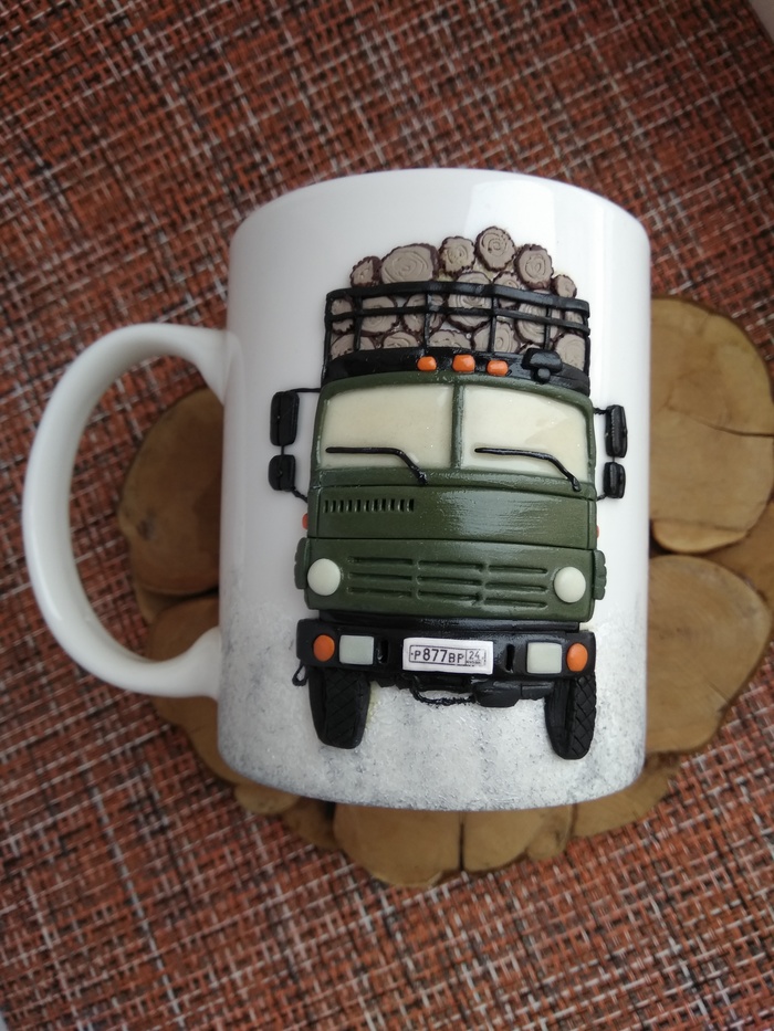 Mug with KAMAZ - My, Polymer clay, Mug with decor, Kamaz, Presents, , Car, Truck, Longpost