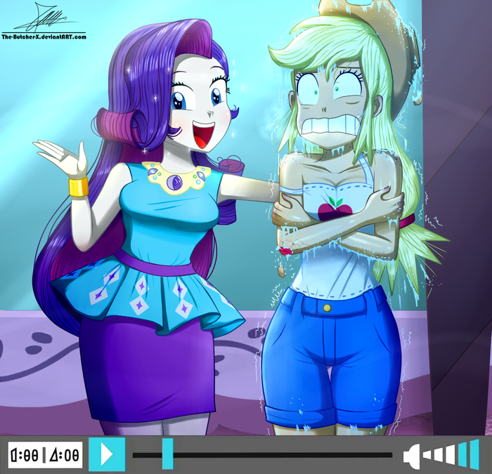 .:Wrong Clothes:. My Little Pony, Equestria Girls, Rarity, Applejack, Thebutcherx