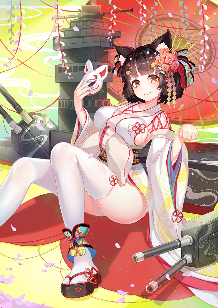 Art Paper Umbrella - Anime Art, Аниме, Azur Lane, Yamashiro, Animal Ears