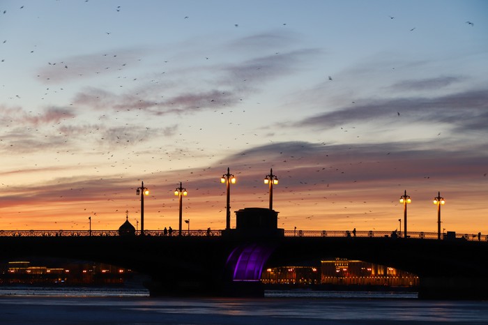 Sunset over Blagoveshchensky Bridge - My, Bridge, Sunset, Saint Petersburg, Canon 77d, 