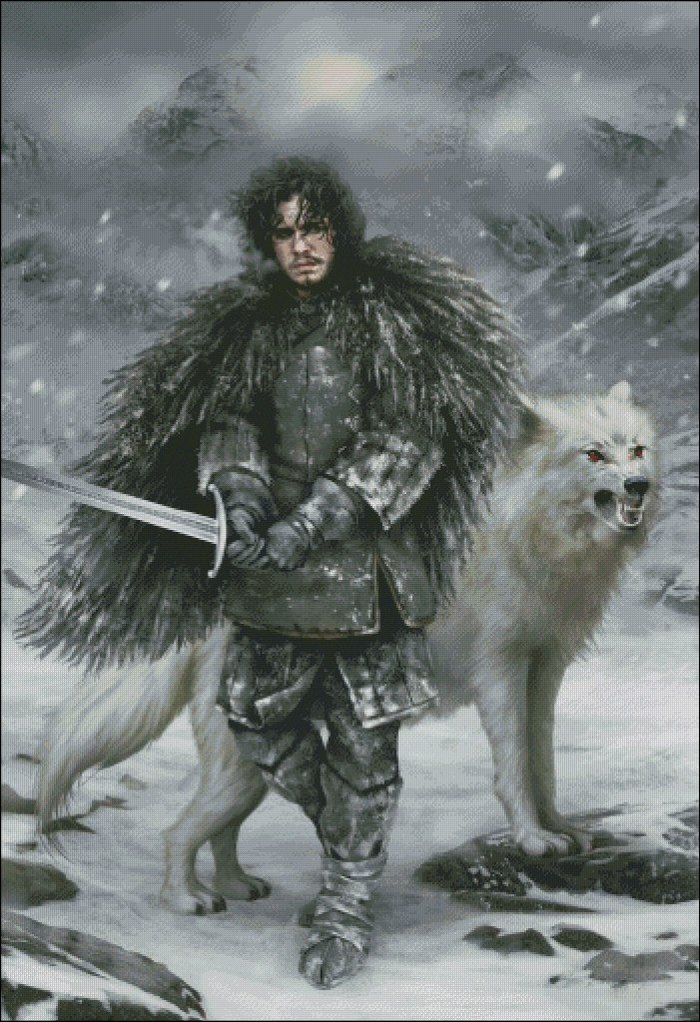Jon Snow and Ghost from 160k crosses - My, Game of Thrones, Jon Snow, Cross-stitch, Embroidery, Sale, Serials, Art, Direwolf, Longpost