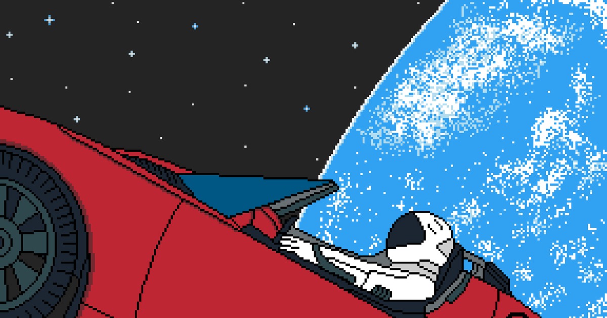 Starman waiting in the. Илон Маск Pixel. Тесла в космосе. Пиксельная Тесла. Elon Musk пиксель арт.