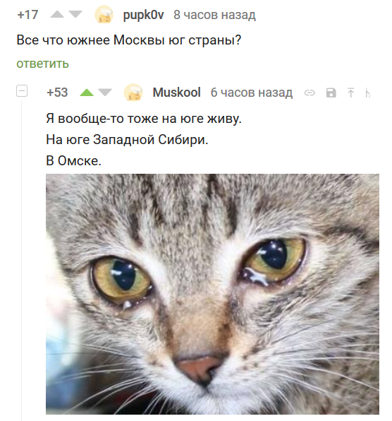 Живу на юге - Комментарии, Юг, Сибирь, Комментарии на Пикабу, Скриншот, Омск