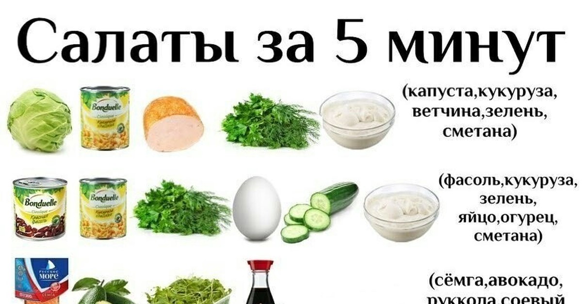Быстрые салаты 5 минут 5 ингредиентов 5 вариантов