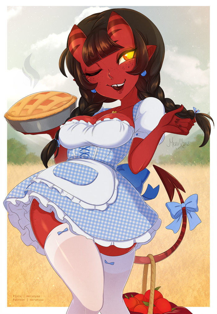 Mmm, Pie - Art, Demon, Succubus, Girls, Merunyaa, Anime