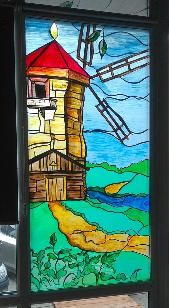 Thematic stained-glass window in the bar (a la tavern) - My, Acrylic, Stained glass, Painting, Tavern, Middle Ages, Work, Artist, Longpost