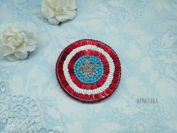 Captain's brooch - My, Brooch, Handmade, Handmade, Captain America, Embroidery