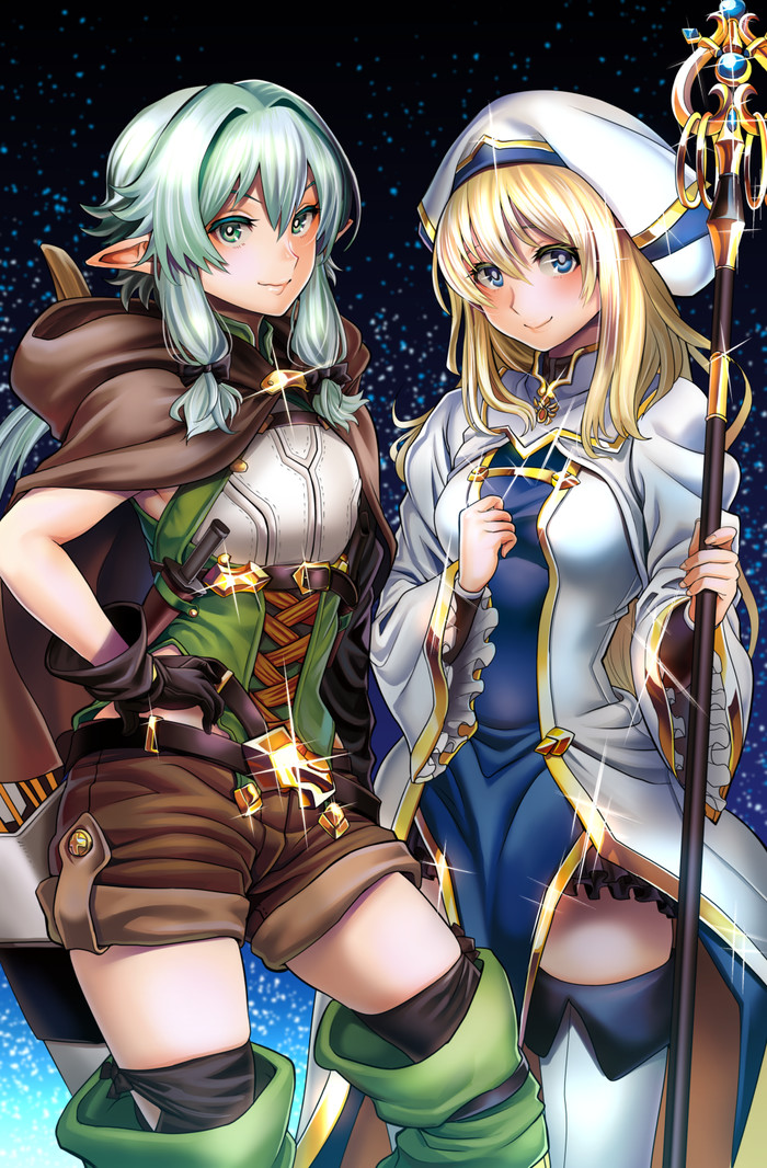 High Elf Archer & Priestess , Anime Art, Goblin Slayer, High Elf Archer, Priestess, Artist: Gesogeso