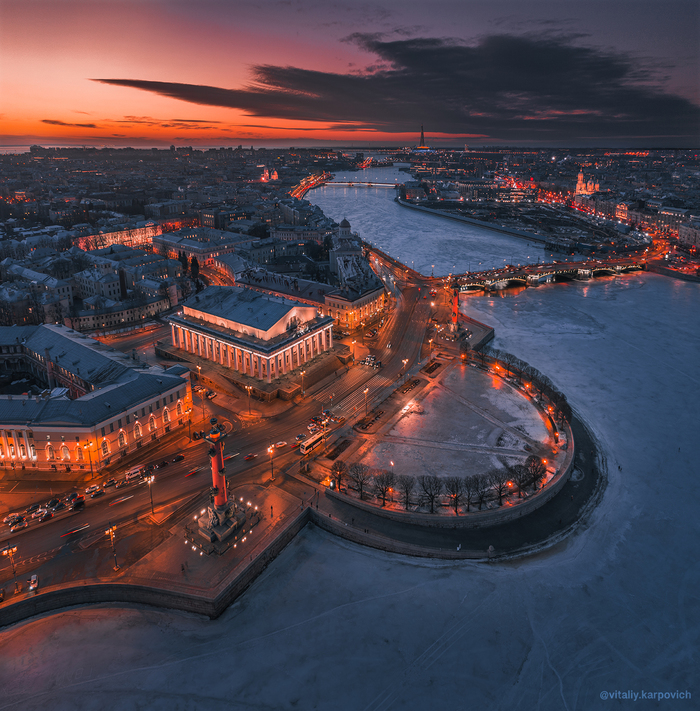 Spit of Vasilyevsky Island after sunset - My, Aerial photography, Saint Petersburg, Vasilievsky Island, , Architecture, Quadcopter, The photo