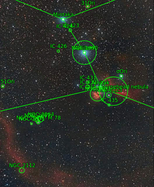 Orion's belt with famous nebulae: Barnard's Loop, m 78, flame, horse's head. Photographed 35km from the city limits. - My, Astrophoto, Space, Longpost